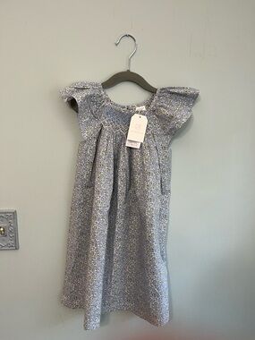 Girls Blue Floral Smocked Dress with Flutter Sleeves